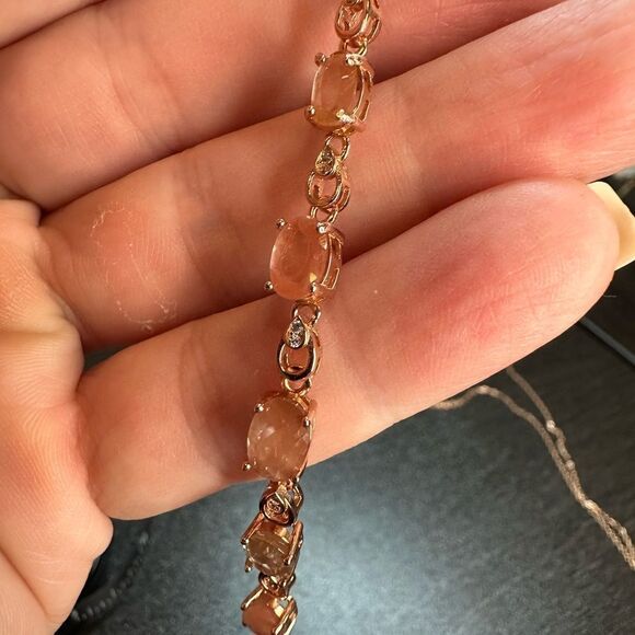 8ctw genuine sunstone set in rose gold tone/sterling silver tennis bracelet! - Picture 3 of 9